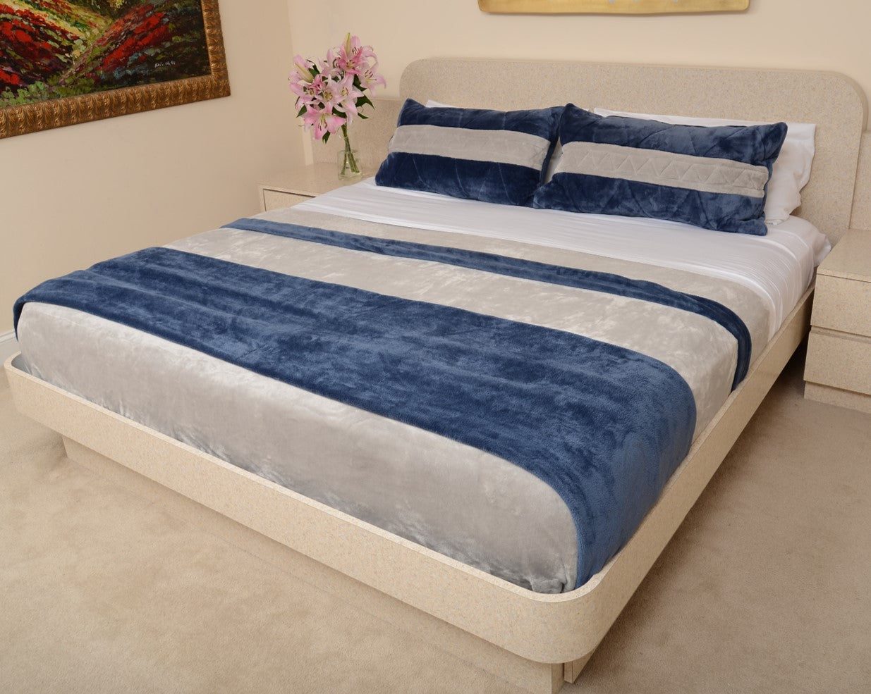 Silver Gray & Navy Blue King/Cal King