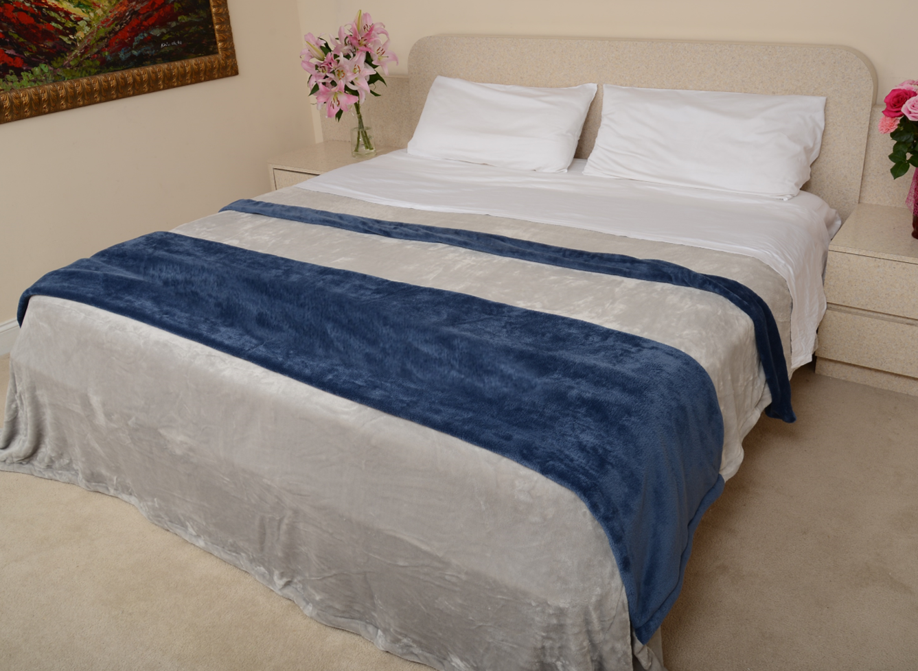 Silver Gray & Navy Blue King/Cal King