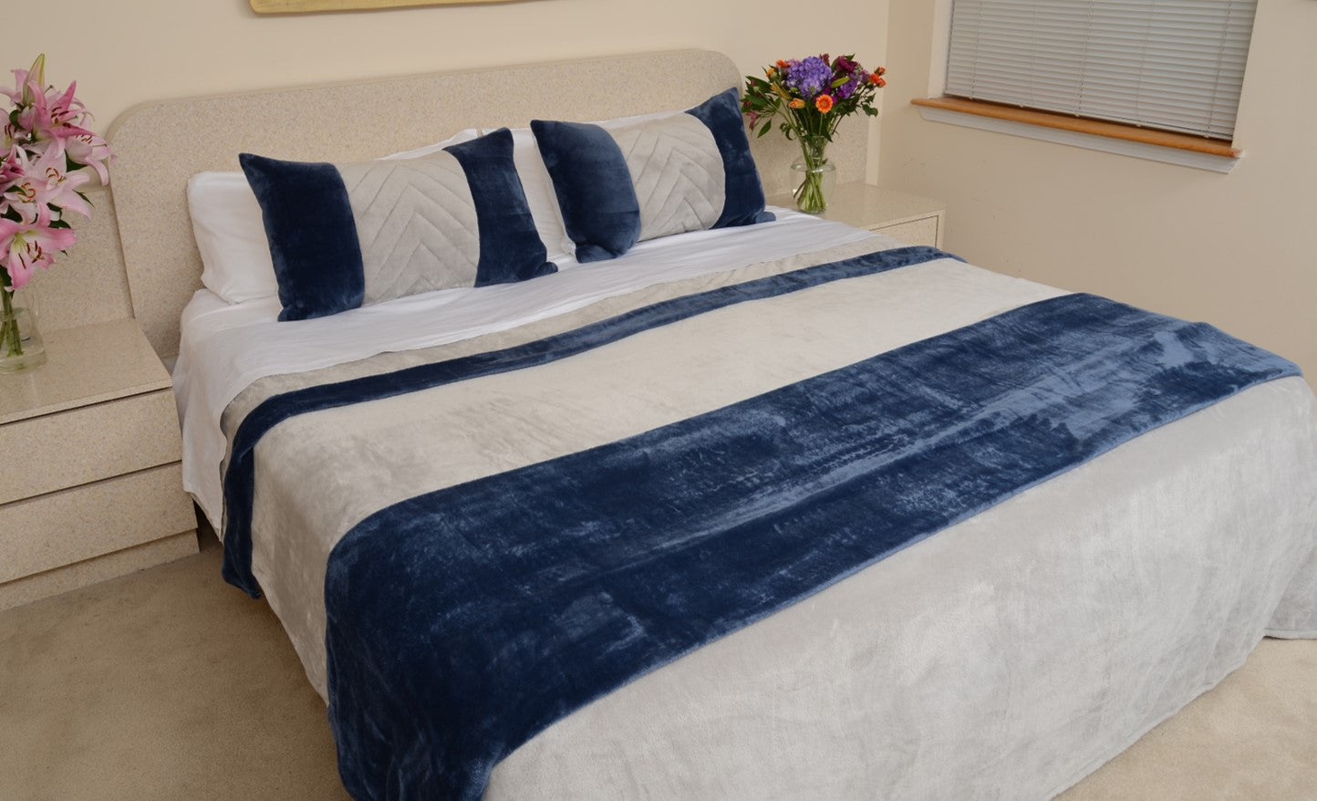 Silver Gray & Navy King/Cal King